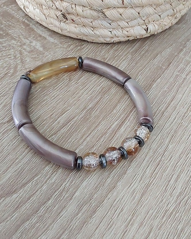 Bracelet Elin – Verre Craquelé & Brun Métallisé