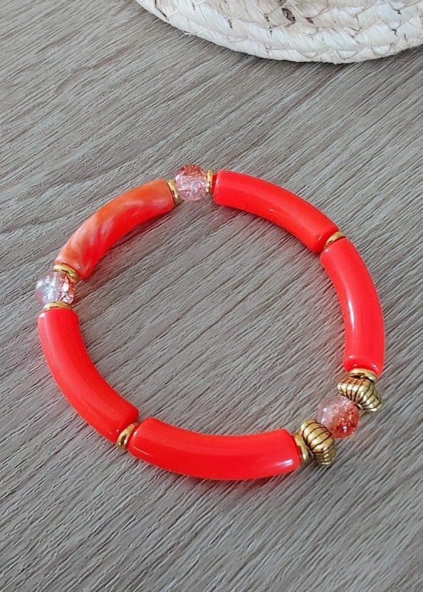 Bracelet Tina – Verre Craquelé Orange & Doré