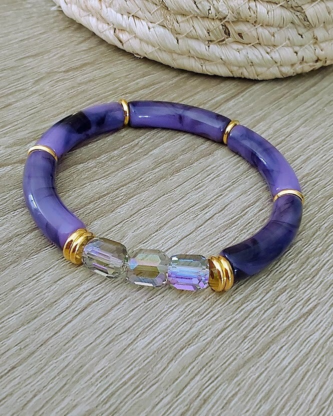 Bracelet Silja – Verre Facetté Violet & Marbré