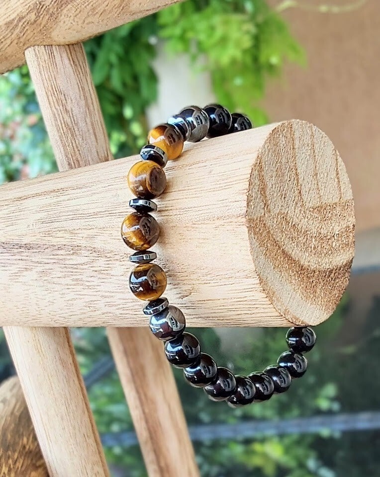 Ryder • Bracelet Homme Obsidienne & Œil de Tigre