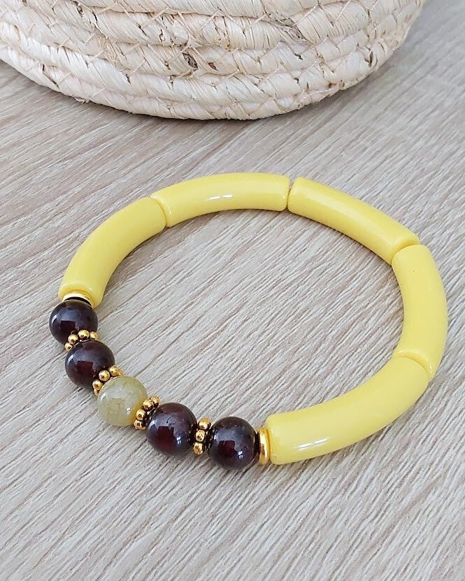 Bracelet Kaja – Grenat & Jaune Moutarde