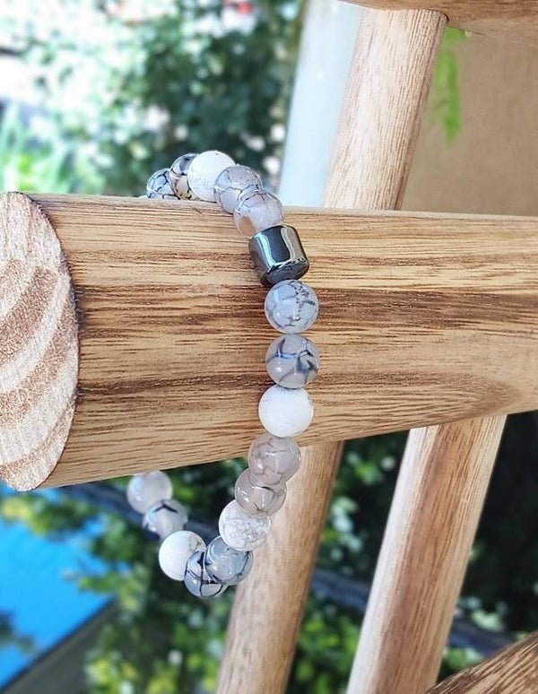 Ash • Bracelet Homme Hématite & Howlite