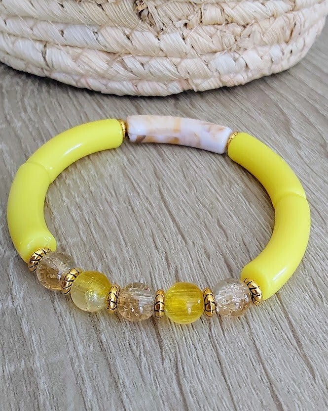 Bracelet Mina – Verre Craquelé Miel & Lumière