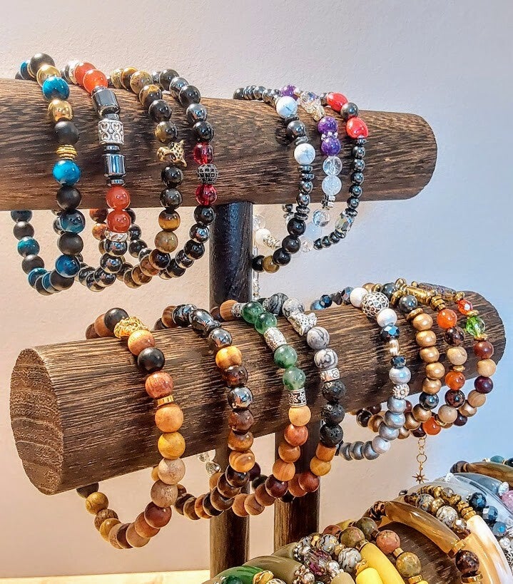 Bracelet Femme En Pierres Naturelles Avec Pendentif Cœur - 2 Pièces - Bijou Élégance Vintage Fantaisie - 9