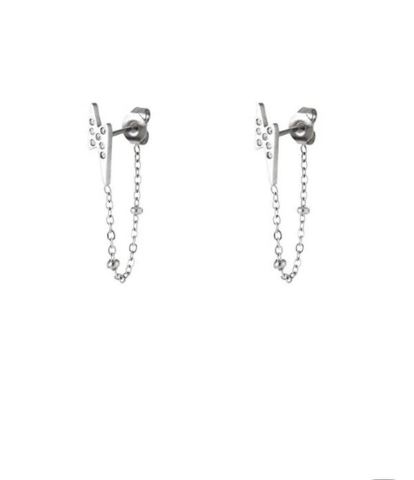Bliksem oorbellen zilver ketting