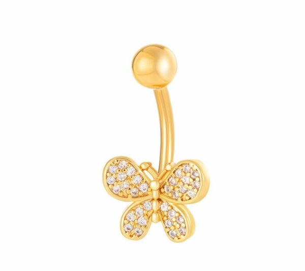 Gouden navelpiercing vlinder