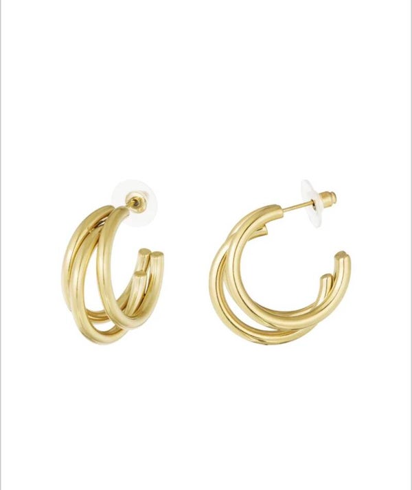 Gouden 3 dubbele ring oorbellen
