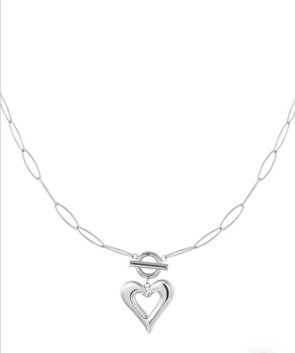 Zilver hart schakel ketting