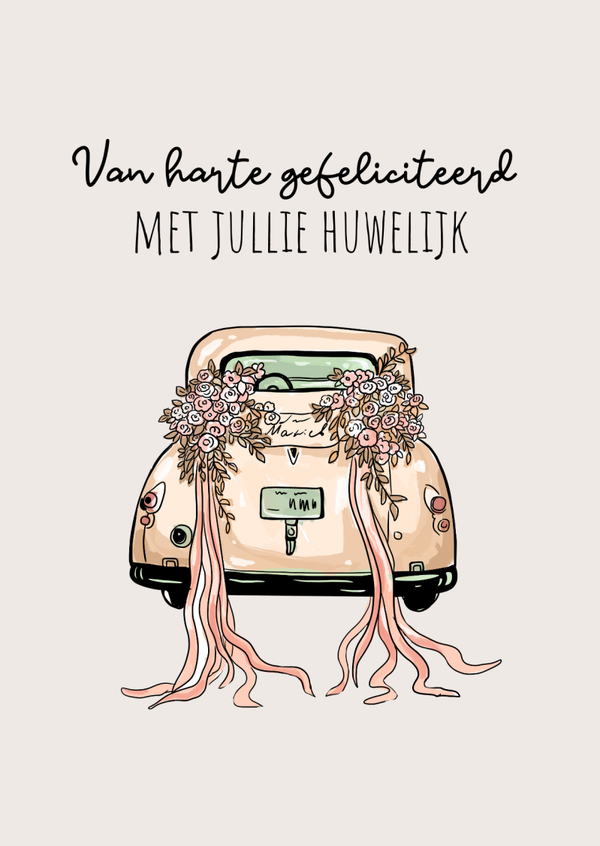 Van harte gefeliciteerd met jullie huwelijk (auto met franje)