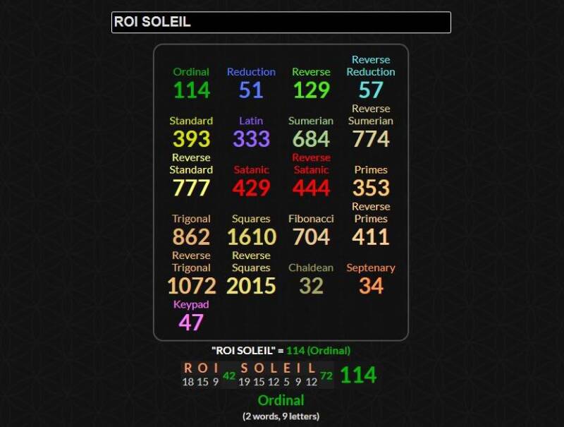 Les Gématries de "ROI SOLEIL ☀"