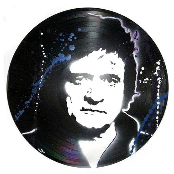 Johnny Cash stencil art on vinyl
