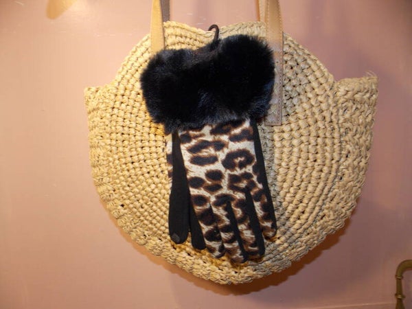 Handschoen black leopard fluffy