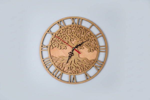 Laser-Cut Wooden Tree of Life Wall Clock