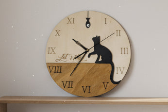 Cat , Lets Play Wooden Wall Clock
