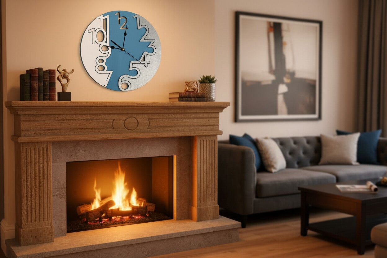 Modern Abstract Blue & White Wall Clock – Silent Decorative Timepiece
