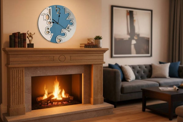 Modern Abstract Blue & White Wall Clock – Silent Decorative Timepiece