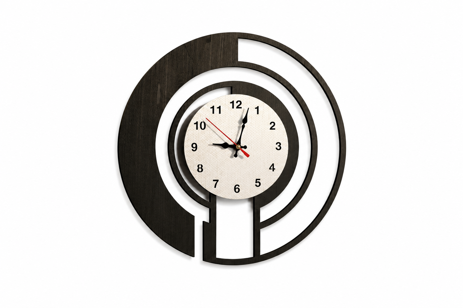 Modern Geometric Wooden Wall Clock – Black & White Contemporary Statement Clock for Living Room, Office or Study