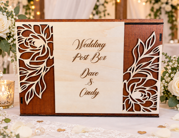 Personalised Wooden Wedding Post Box – Rustic Floral Wedding Card