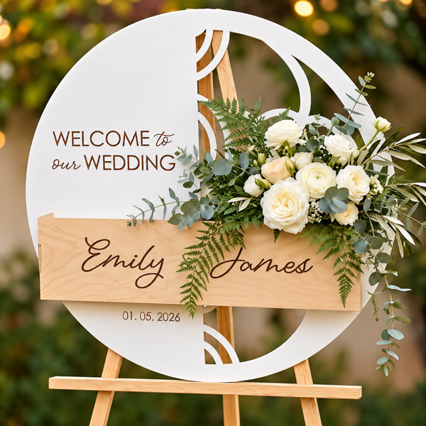 Personalised Wooden Wedding Welcome Sign – Floral Designs