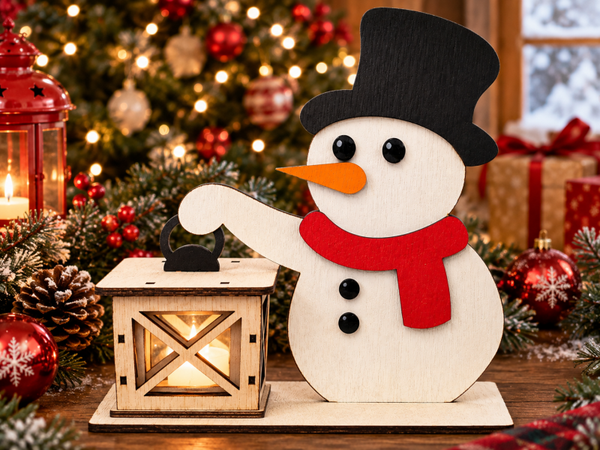 Wooden Christmas Snowman with Lantern