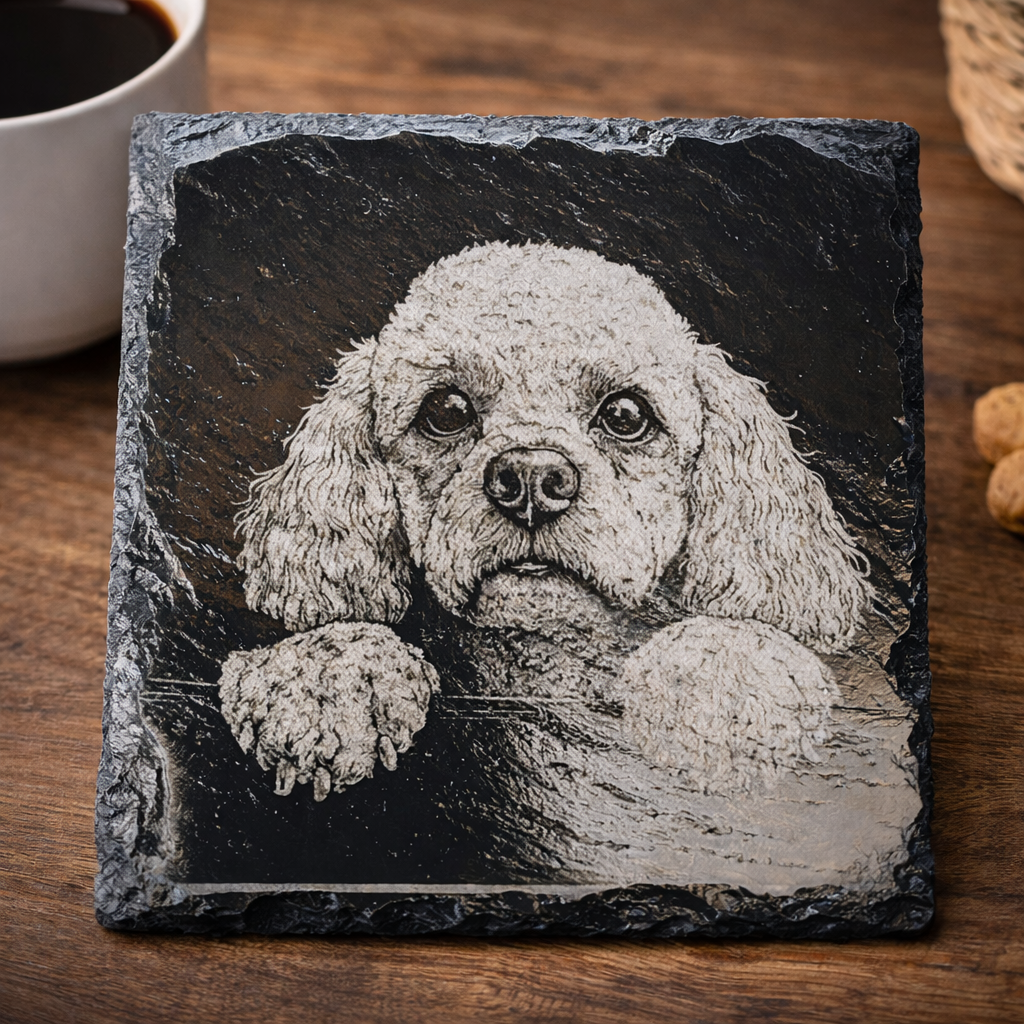 Handmade Engraved Slate Coasters – Dog Designs | Rustic Natural Slate Gift  Description:
