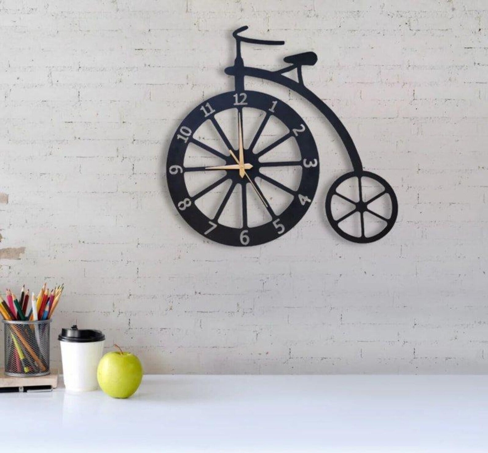 Black Penny Farthing Bicycle Wall Clock – Unique Vintage Industrial Home Décor