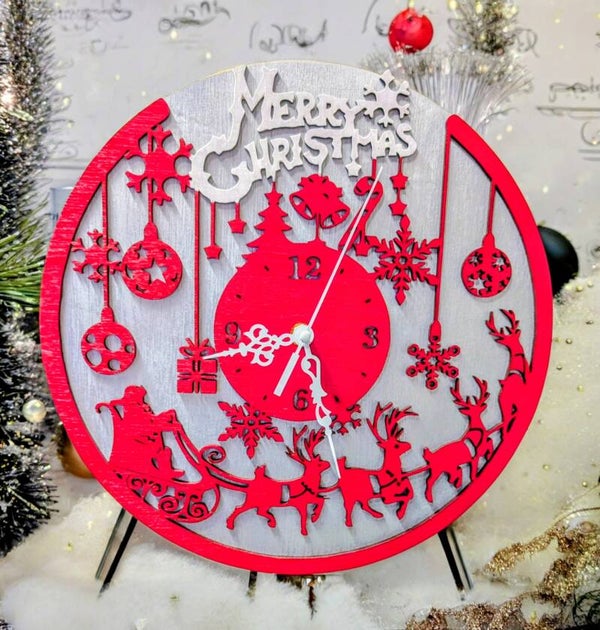 Merry Christmas Wooden Wall Clock – Festive Holiday Timepiece
