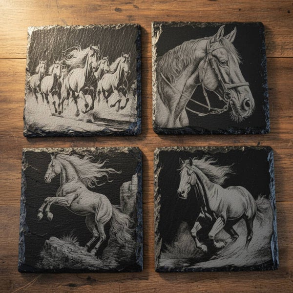 🐎 Stunning Horse Art on Premium Natural Slate — Set of 4
