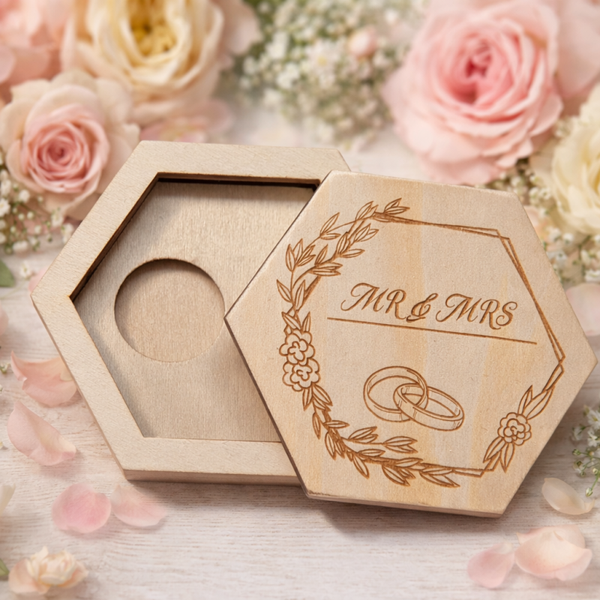 Handmade Wooden Mr & Mrs Wedding Ring Box – Engraved  Ring Bearer Box