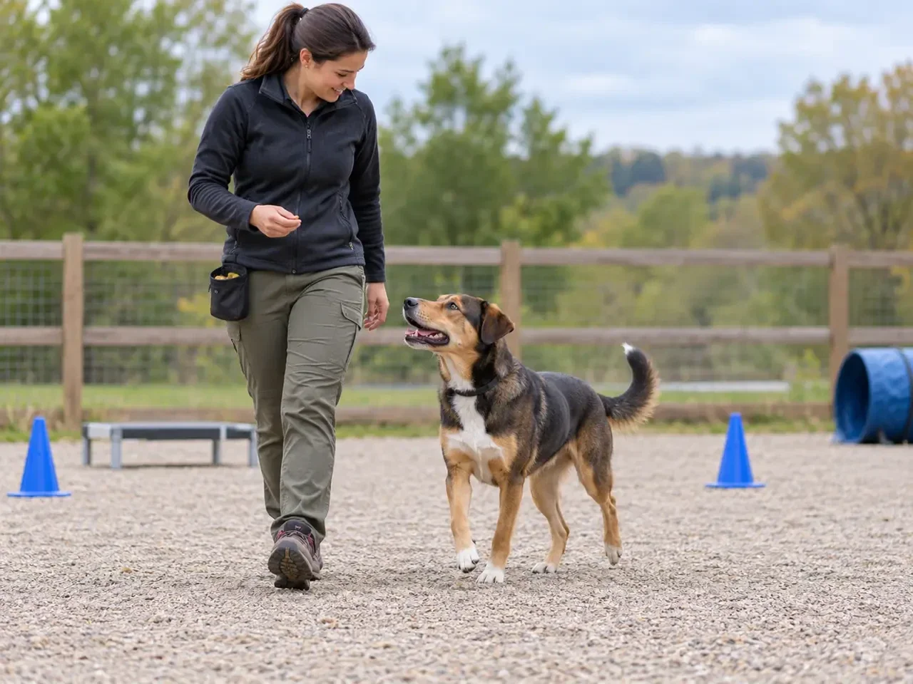 Sesión de educación canina con guía y perro