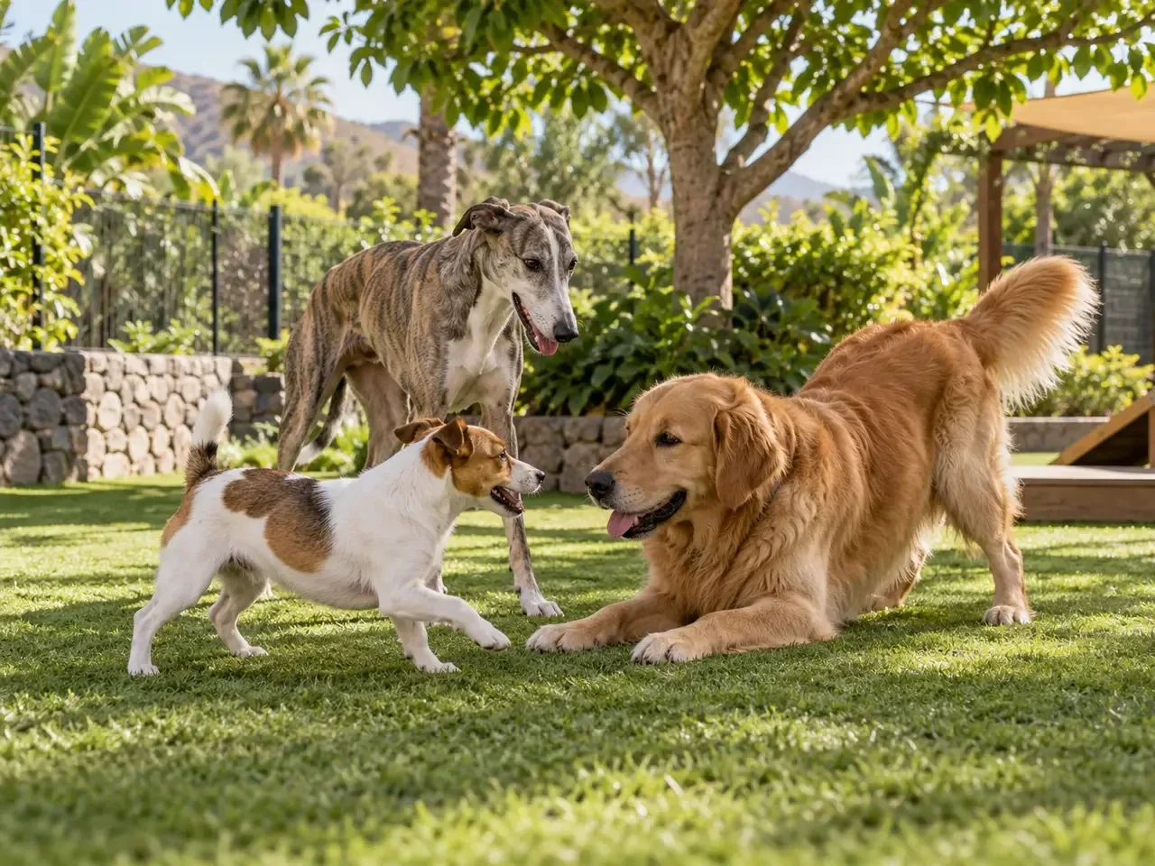 Perros en una zona exterior de cuidado diurno