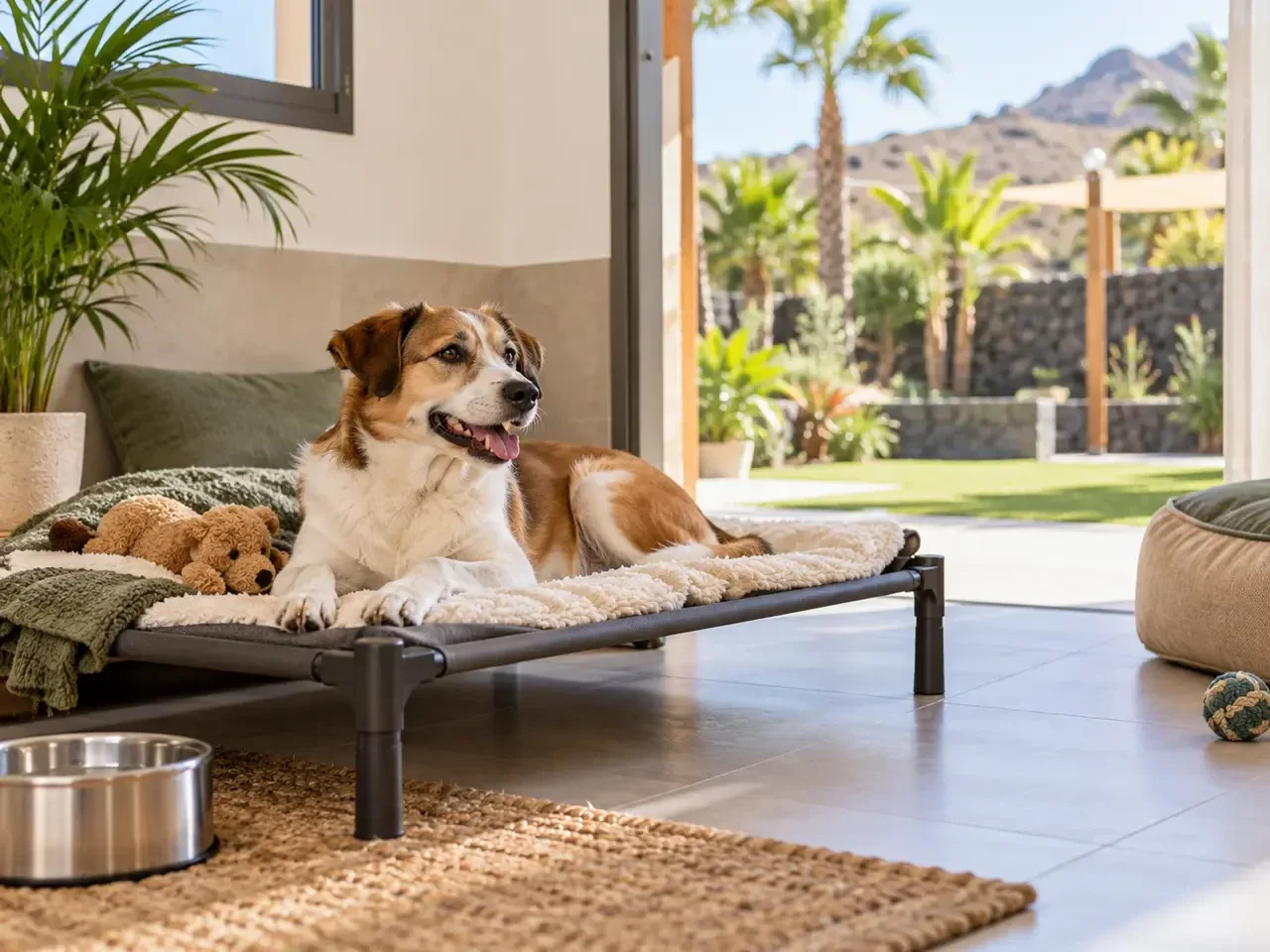 Perro descansando en una zona de alojamiento canino