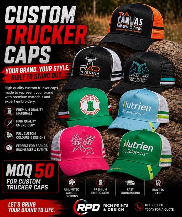 25 x Custom Trucker Caps. Starting from $23.5 each inc GST