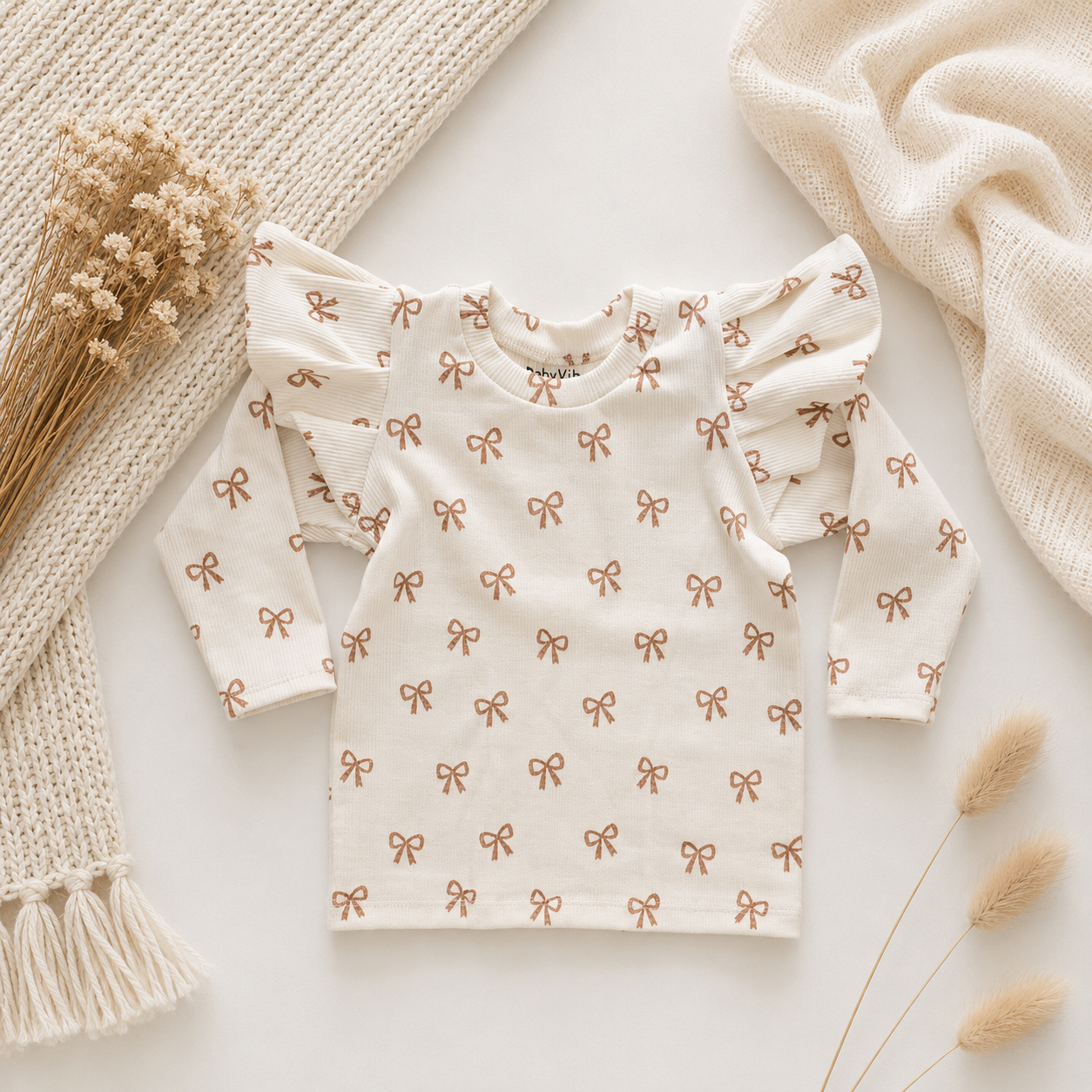 Shirt BabyRib Cacao Bows | Ruffle optioneel.