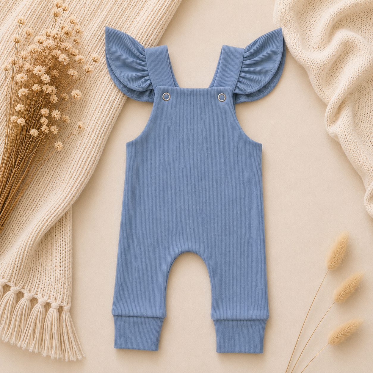 Ruffle Tuinbroekje | BabyRib Jeans Blauw