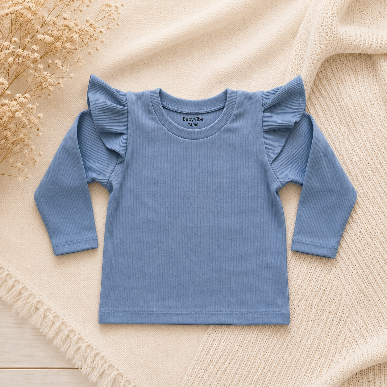 Shirt BabyRib Jeans Blauw | Ruffle optioneel.