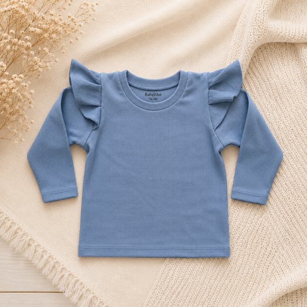 Shirt BabyRib Jeans Blauw | Ruffle optioneel.