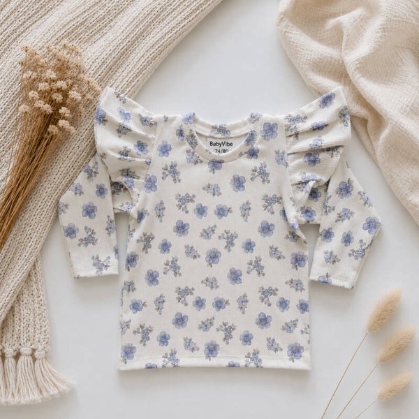 Shirt BabyRib 'Vergeet me niet flower' | Ruffle optioneel.