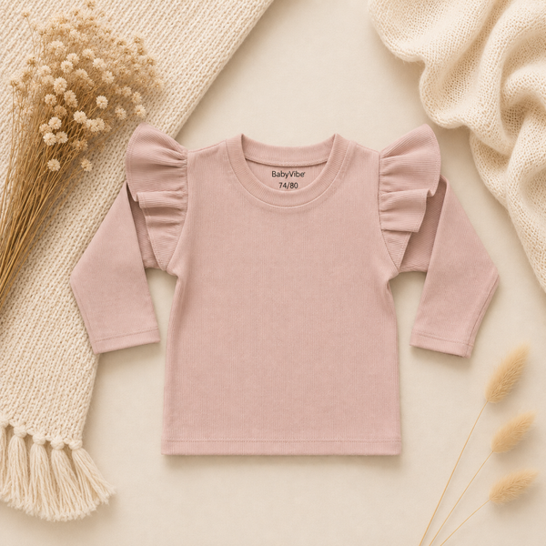 Shirt BabyRib Zacht Roze | Ruffle optioneel.