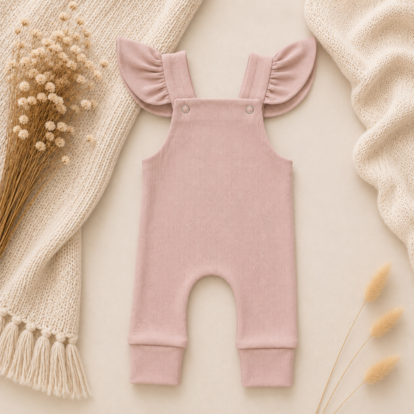 Ruffle Tuinbroekje | BabyRib Zacht Roze