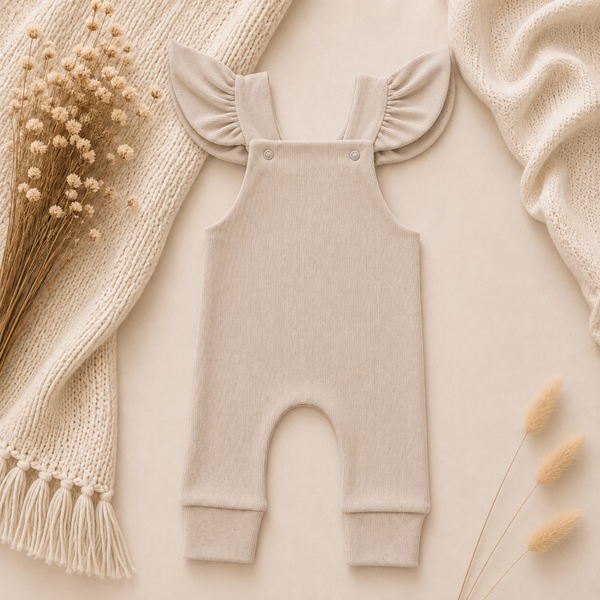Ruffle Tuinbroekje | BabyRib Natural Beige