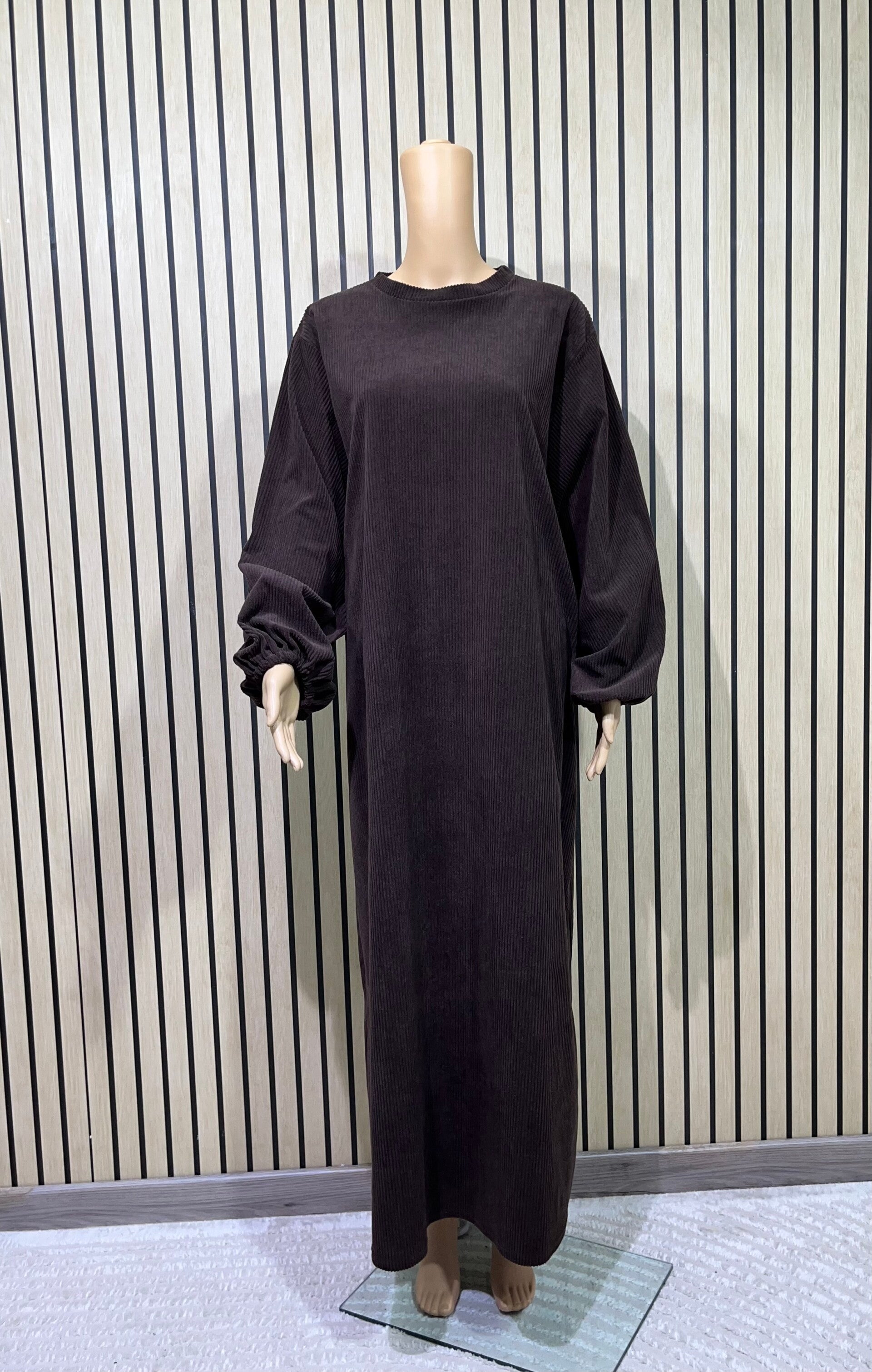 Robe côtelé manche bouffante