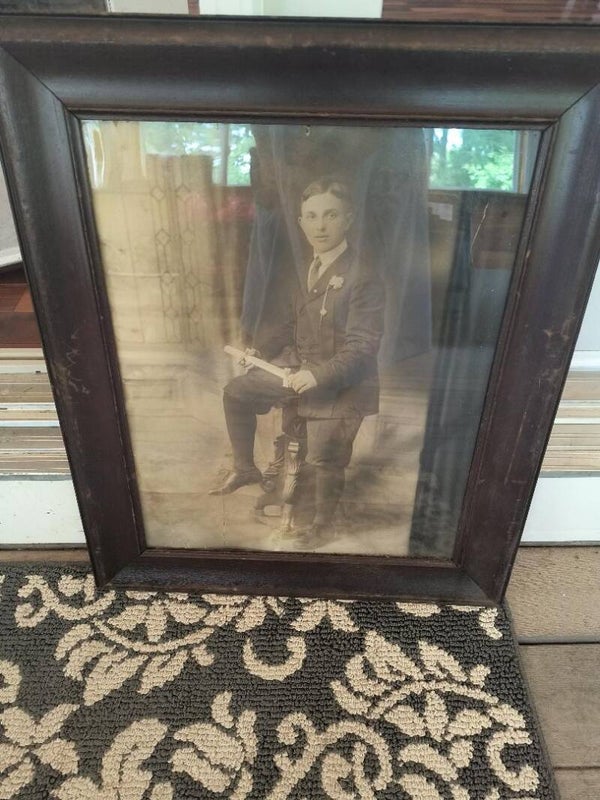 Early 1900s wooden framed photo of boy - Barn find-Historical
