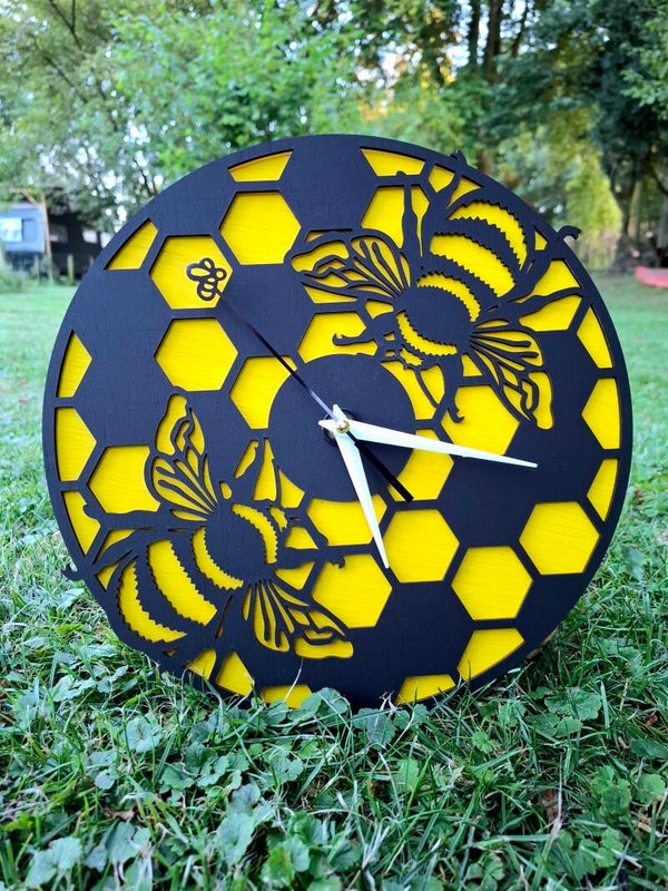 ✨ Unieke houten klok - Bijen & honingraat design ✨