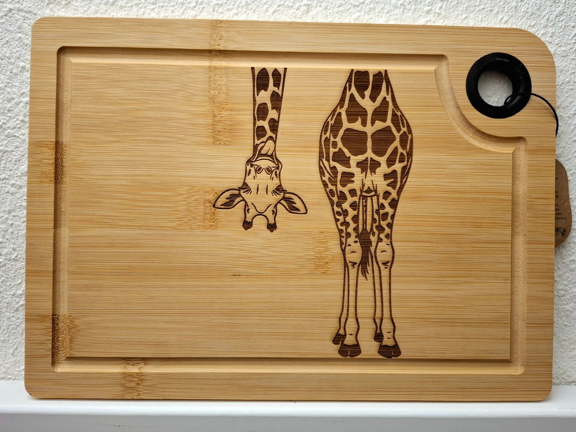 🦒 Bamboe snijplank met giraffe gravure – 20 x 28 cm