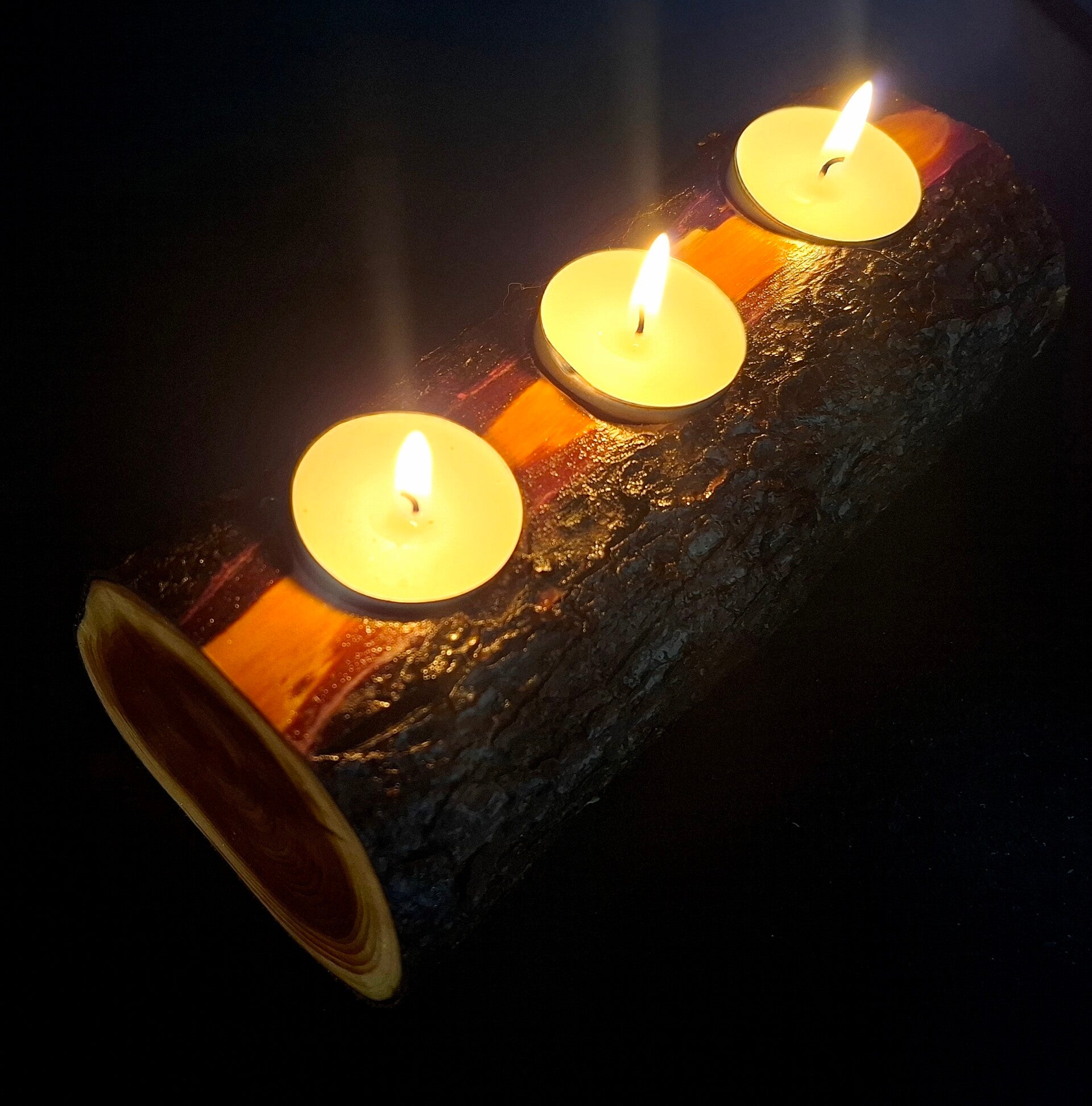 Houten boomstam waxinelichthouder
