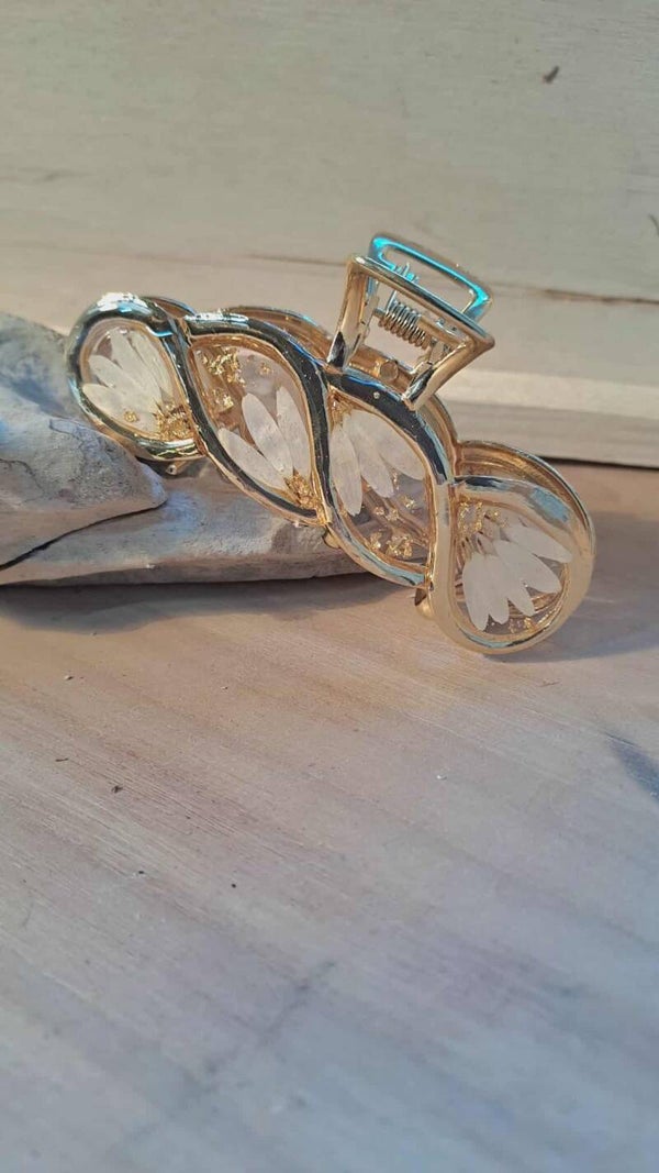 Pince à cheveux forme torsadée - fleurs naturelles séchées de Marguerites