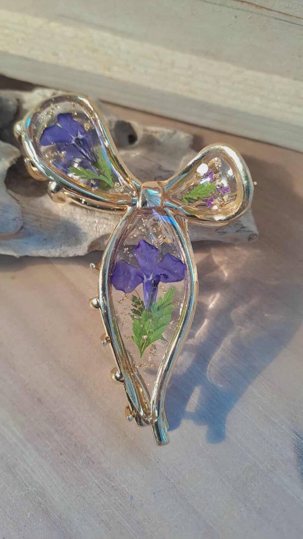 Pince à cheveux nœud - Fleurs naturelles de Lobelia séchées