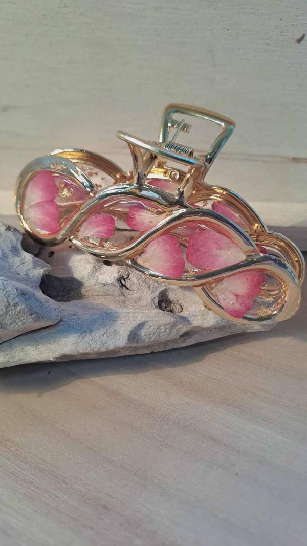 Pince à cheveux forme torsadée - fleurs de pétales de roses