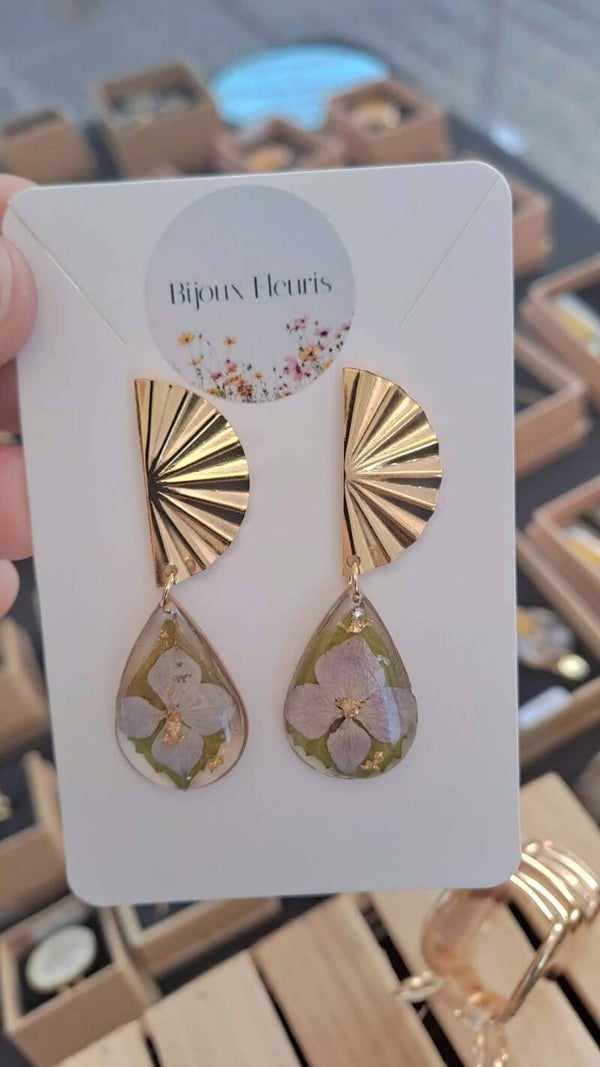 🌸Boucles d’oreilles Hortensia éventail🌸